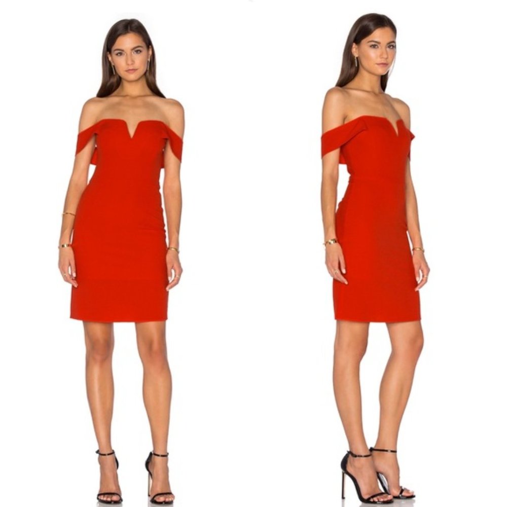 J.O.A. Off The Shoulder Mini Dress in Red